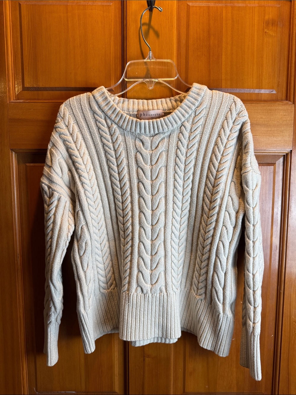 Philosophy Cream Ivory Chunky Cable-Knit Pattern Crewneck Sweater Size Small